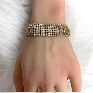 Crystal Rhinestone Pave Bangle Link Statement Bracelet